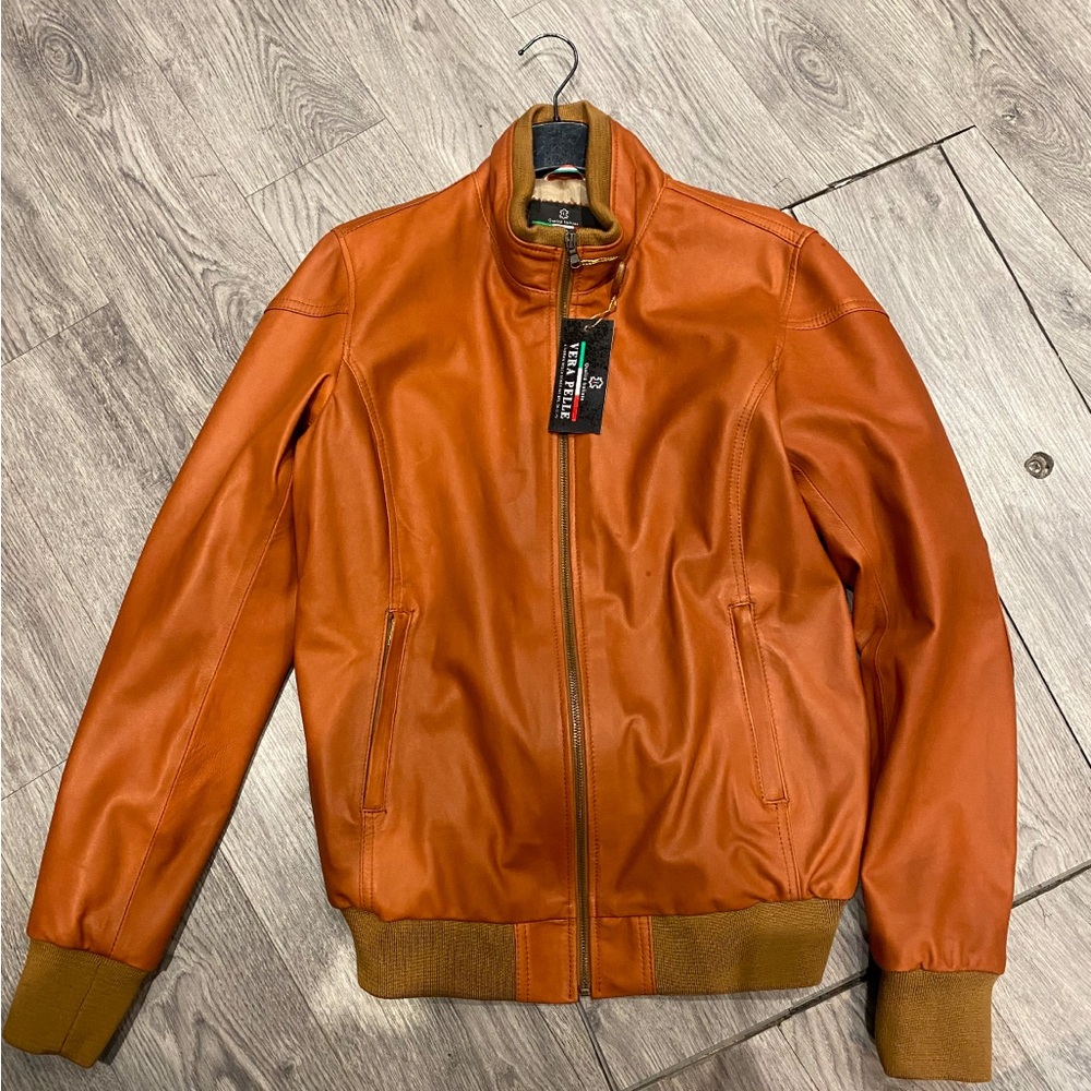 Italian Leather Bomber Jacket with Fitted Waist